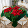 Festive Poinsettia Print Polyester Tablecloth - Square Christmas Table Cover, Stain & Wrinkle Resistant, for Indoor and Outdoor Dining Decoration