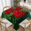 Festive Poinsettia Print Polyester Tablecloth - Square Christmas Table Cover, Stain & Wrinkle Resistant, for Indoor and Outdoor Dining Decoration