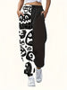 Pumpkin Print Colorblock Baggy Joggers, Casual Drawstring Elastic Waist Pants, Women's Clothing