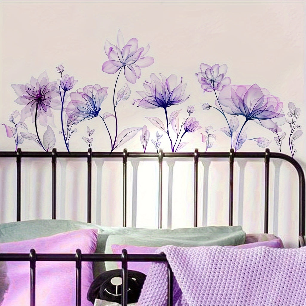 1pc Purple Plant Flower Pattern Self-Adhesive Removable Wall Sticker for Bedroom Entryway Living Room Porch Home Decoration