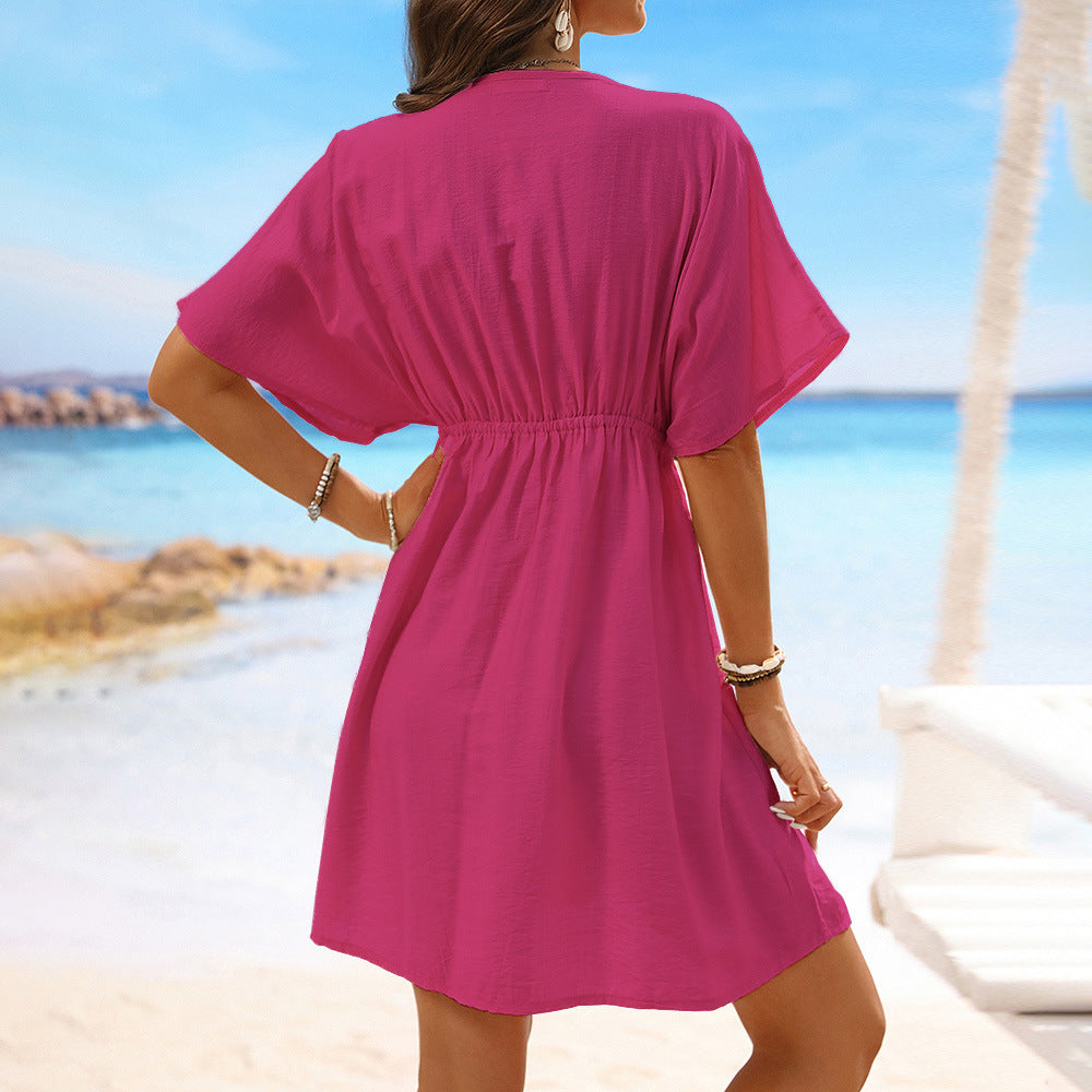Ice Silk Cloth Lace Stitching Beach Dress Bikini Swimsuit Outwear Blouse