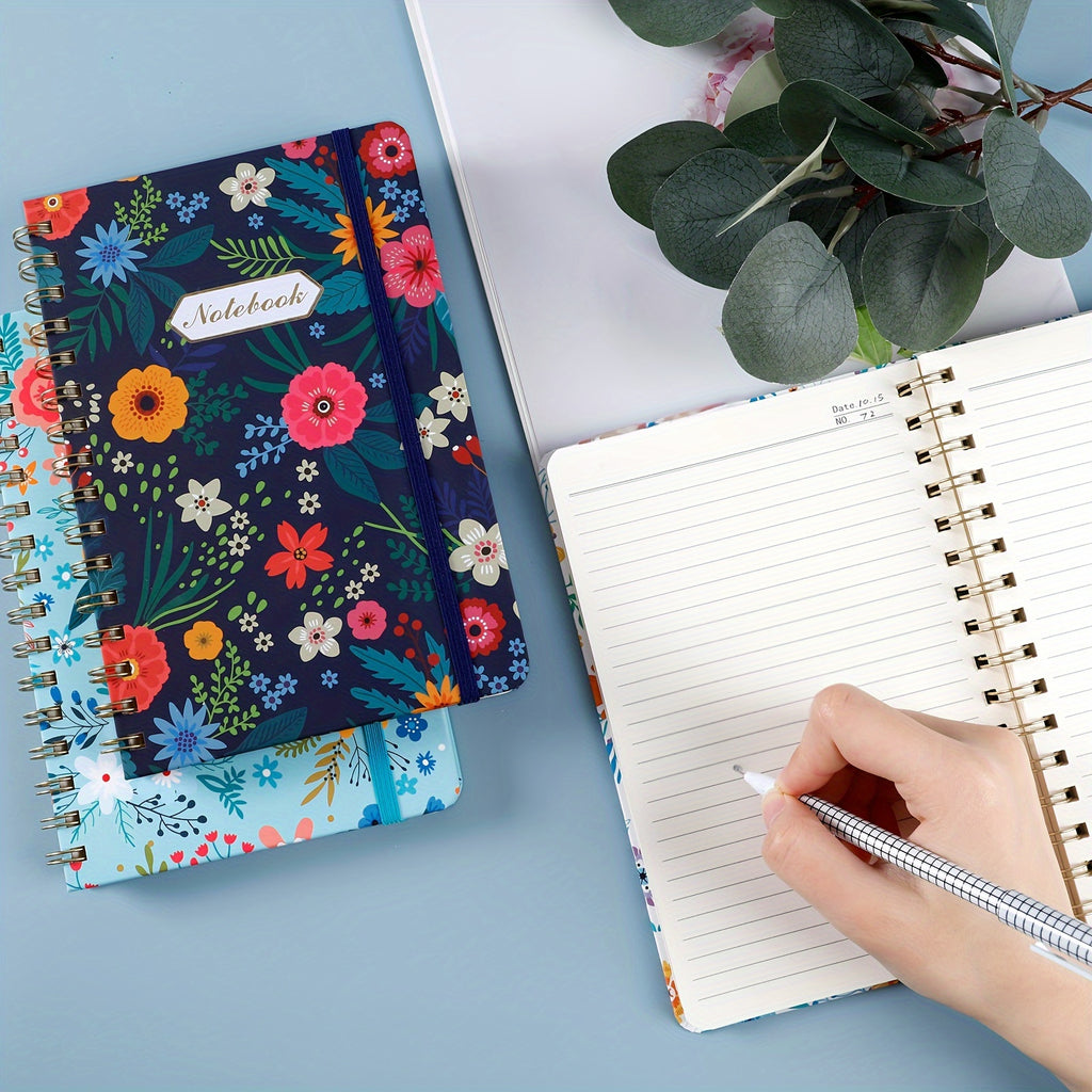 Superlele 6 Pack 5.5x8.3in Spiral Notebook, Hardcover Spiral Journal, 160 Pages, Cute Blooming Floral, Back Pocket, 100gsm Paper, For Gifts, Work, Office And School Supplies, Christmas Gift