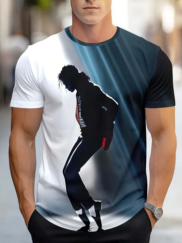 Men's Dancer Silhouette Print Short Sleeve Crew Neck T-shirt, Casual Comfy Tee As Gift