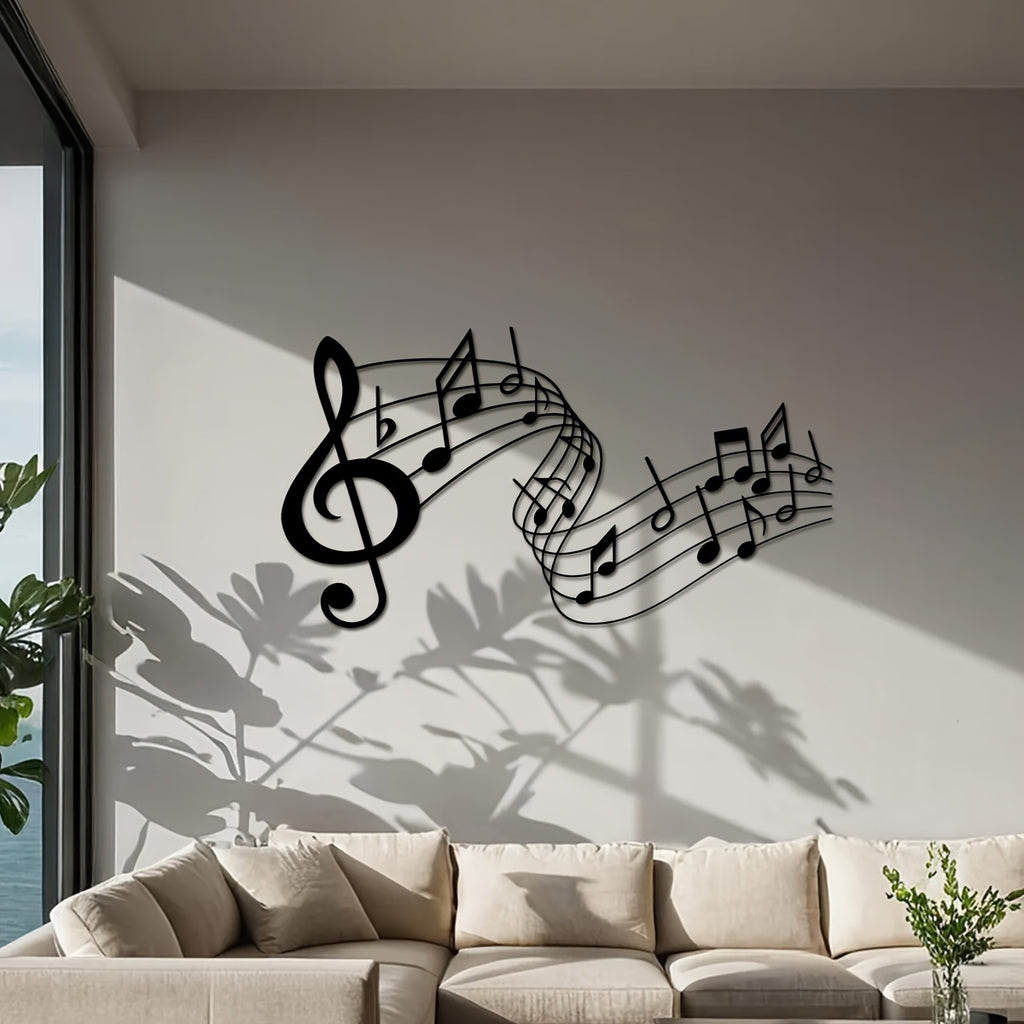 Unique Music Notes Metal Wall Art - 15.75" x 8.61" Minimalist Sculpture, Modern Home Decor, Creative Gift for Musicians and Housewarming