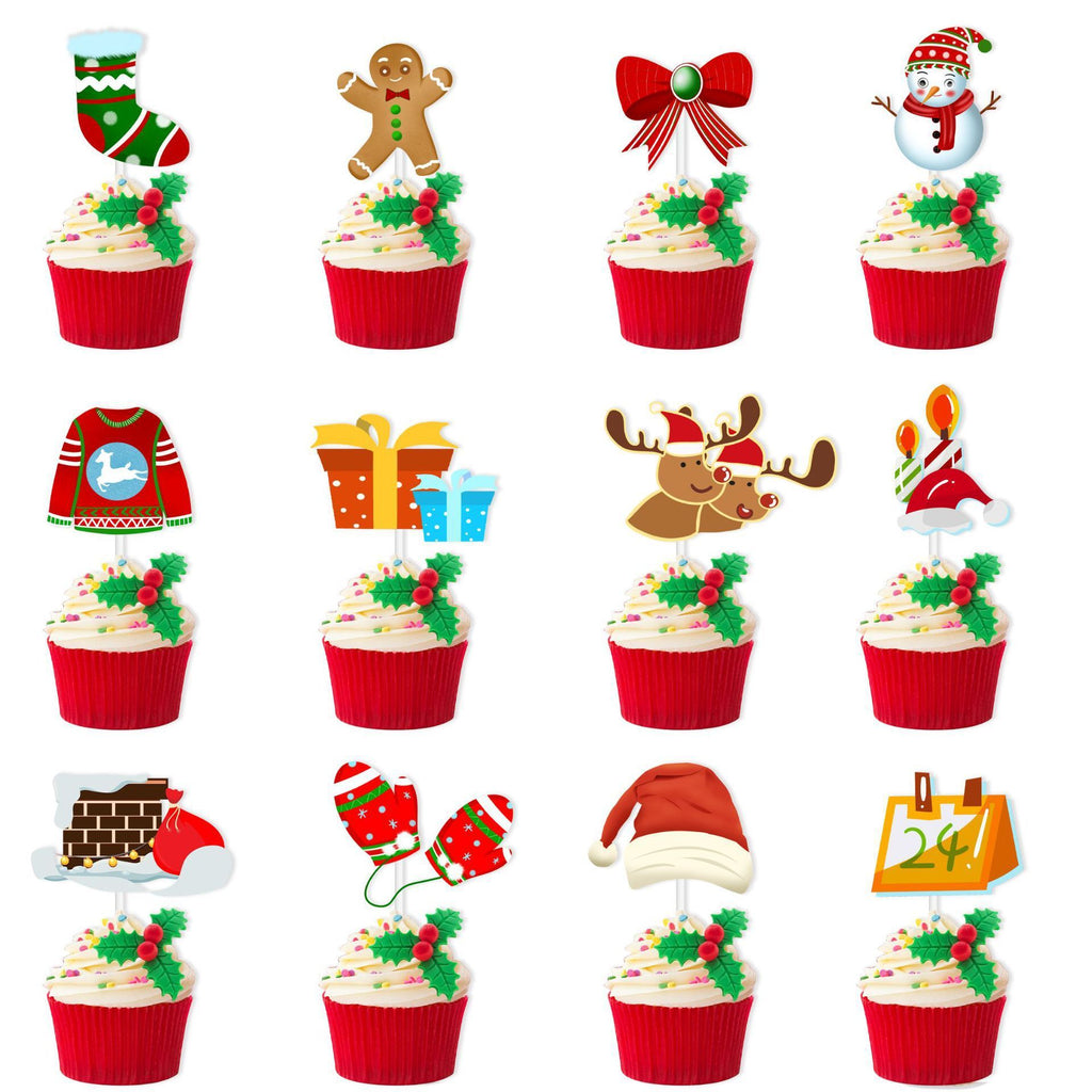 Cross-border Christmas 12PCs Decoration Cake Paper Cups Plug-in