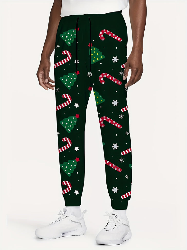 1pc Festive Men'S Christmas Sweatpants - Casual Polyester Joggers with 3D Print, Elastic Waistband, Regular Length, Holiday Style - For Men - Perfect for Christmas & Holiday Parties - Great Gift for Christmas