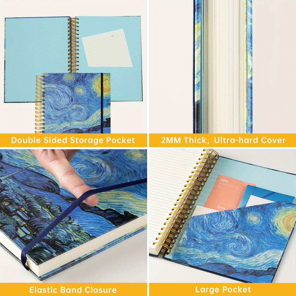 2pcs Floral Hardcover Spiral Notebooks 8.5x11" - College Ruled, 300 Pages with 3 Pockets & Ballpoint Pens - Durable, Waterproof Journal for Women - Ideal for School, Writing & Gifts