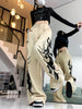 Women's High-Waisted Straight Leg Jeans, Vintage Printed Denim Pants, Casual Street Style, Versatile Dancing Fashion