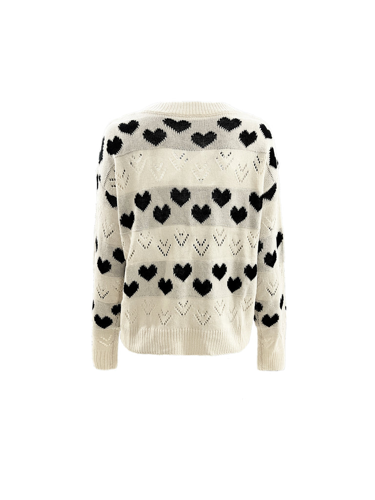 Valentine's Day Heart Pattern Knit Sweater, Casual Long Sleeve Pullover Sweater, Women's Clothing