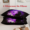 3pcs Purple Cartoon Cat Print Comforter Set, Daisy Butterflies Printed Soft Comfortable Comfortable Bedding Set, For Bedroom Guest Room Dorm (1*Comforter + 2*Pillowcase, Without Core)