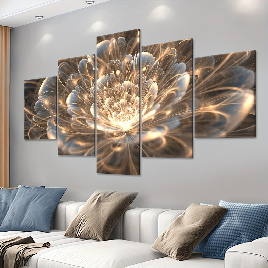 5pcs/set Wooden Framed Canvas Poster, Shining Flower Modern Art, Ideal Gift for Bedroom Living Room Corridor, Wall Art, Wall Decor, Winter Decor, Room Decoration