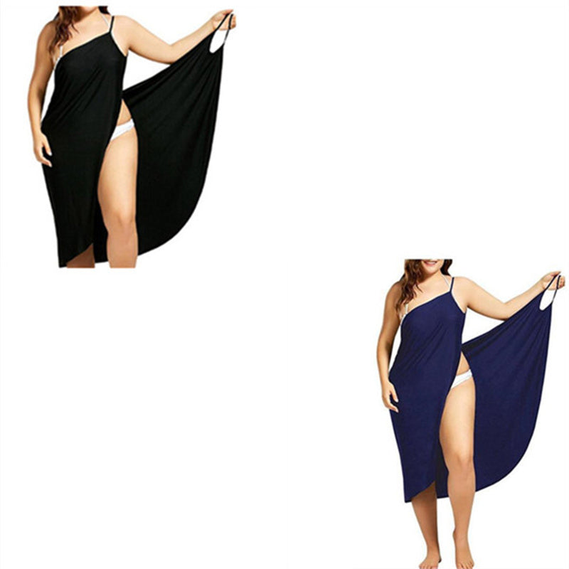 Stitching Solid Color  Beach Dress Suspender One-piece Skirt