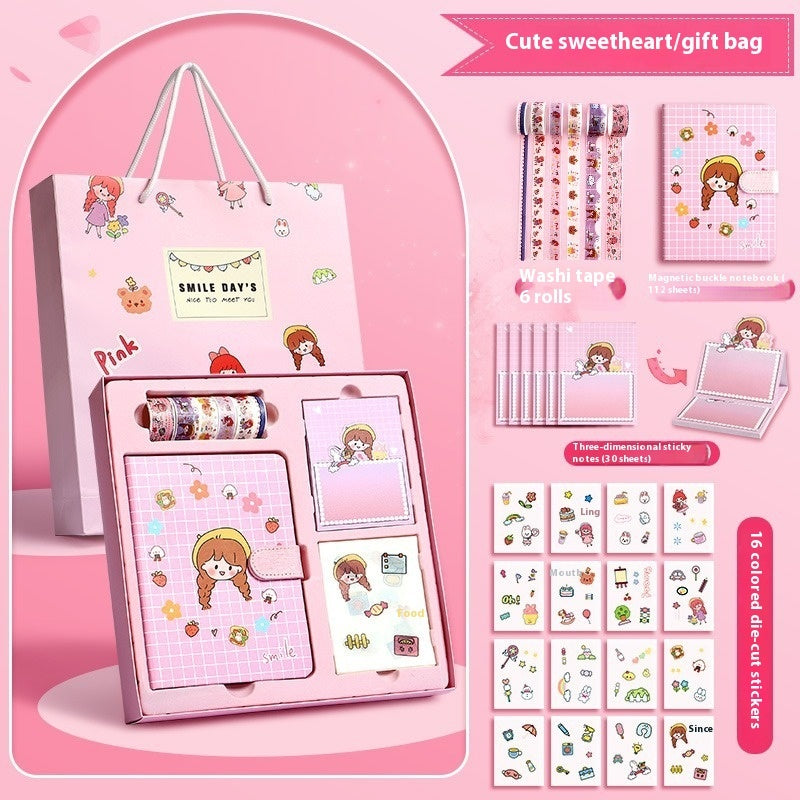 Journal Book Set Gift Box Girl Heart Cute Gift Bag
