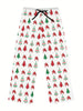 Women's Comfy Christmas Tree Print Wide-Leg Pants - Stretchy, Casual Sleepwear with Drawstring Waist, Machine Washable