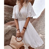 European And American V-neck Printed Lace Stitching Lace Bohemian Casual Vacation Style Dress