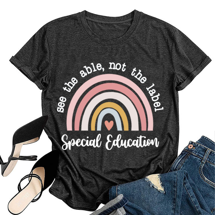 Rainbow Love Round Neck Short Sleeve T-Shirt