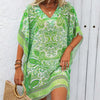 Swim Women's Vacation Paisley Print V-Neck Batwing Sleeve Loose Cover-Up Dress Summer