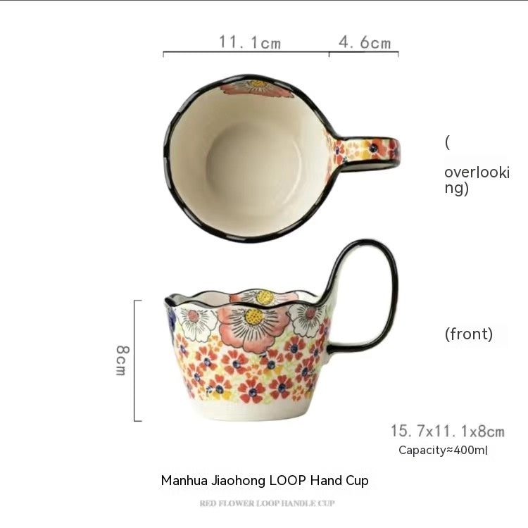 Handmade Large Capacity Painted Irregular Breakfast Cups For Household Use