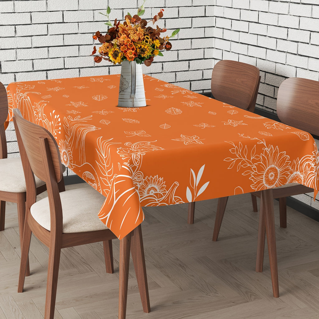 Autumn Harvest Sunflower & Pumpkin Tablecloth - Polyester, Rectangular, Machine-Woven for Kitchen and Dining Decor