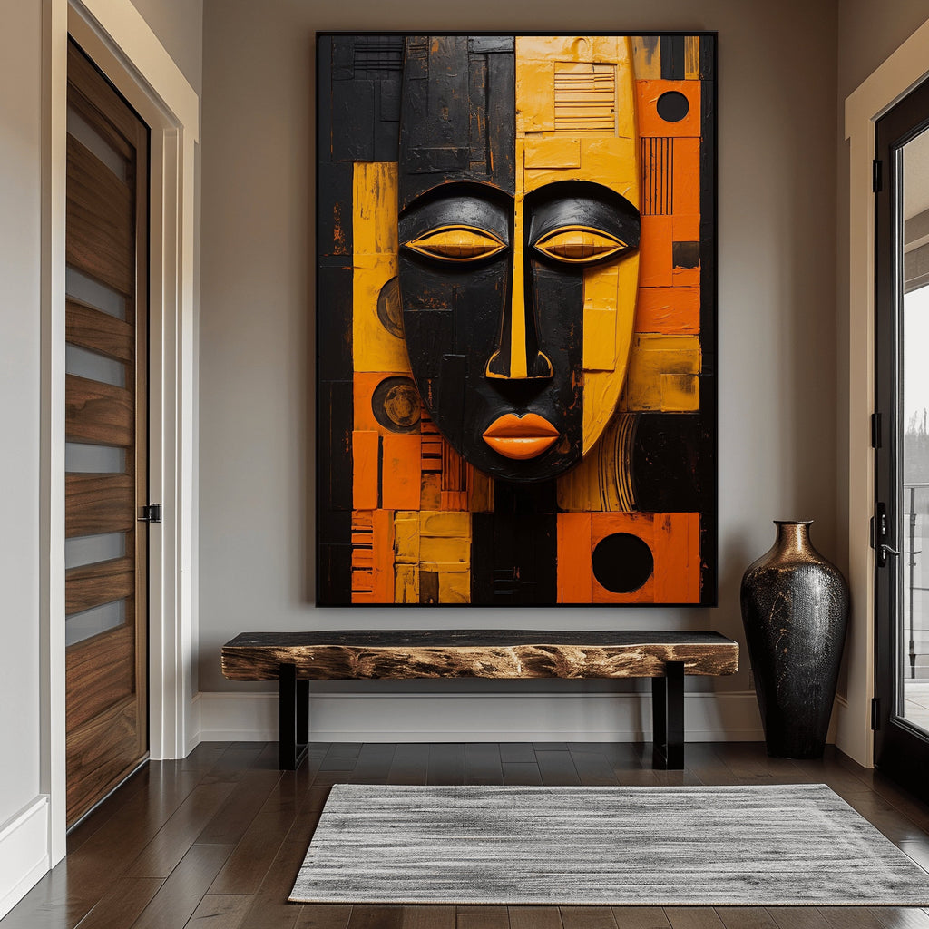 African Tribal Masks Canvas Wall Art - Home Decor Enthusiasts, Art Lovers, and Cultural Interests - Mixed Color, Canvas, Use Without Electricity - Suitable for Home Decor, Wall Art, African Culture