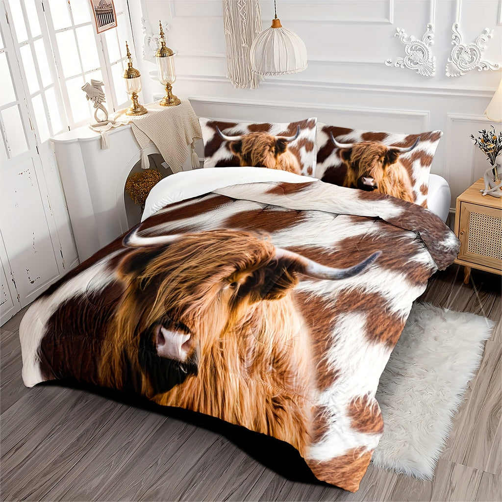 Cow Comforter, Cow Print Bedding Comforter, Cowhide Comforter Soft Breathable Lightweight With 2 Pillowcases