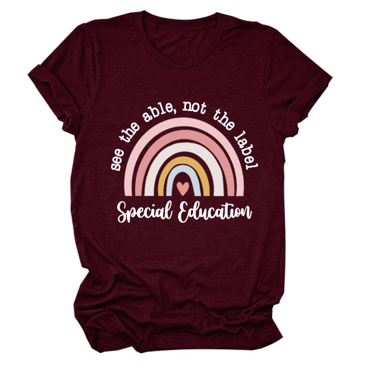 Rainbow Love Round Neck Short Sleeve T-Shirt