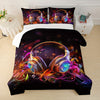 Music Headphones Bedding Set, Comforter With Colorful Rainbow Quilt Design, 3 Piece Music Comforter Set