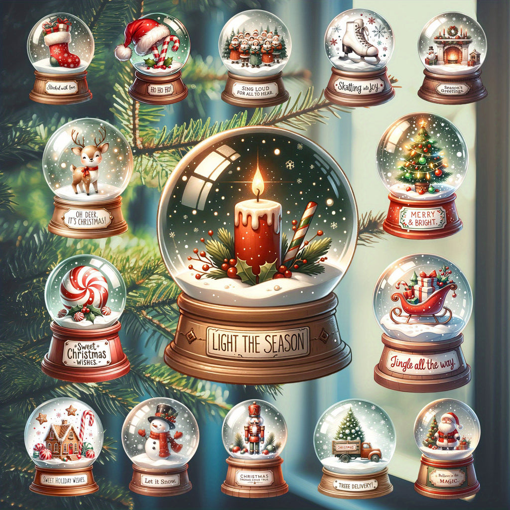 15pcs Festive Snow Globe Wooden Ornament Set - Perfect for Christmas Tree & Home Decor, Unique Holiday Gift Idea