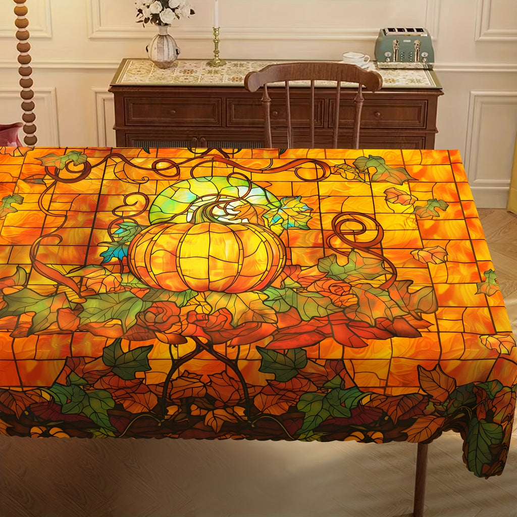 Autumn Harvest Pumpkin Tablecloth - Stain Glass Style, Waterproof & Wrinkle-Free, Perfect for Fall Decor, Theme Parties & Home Decoration, Indoor/Outdoor Use, for Autumn