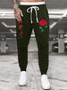Men'S Plus Size Casual Joggers, Polyester Knit Fabric, Regular Fit, with Pockets, Geometric Rose Pattern, Slight Stretch, for Spring/Fall