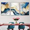 3-Piece Wooden Frame Modern Abstract Canvas Art Set - Blue Golden Hues Graphic Design - For Bedroom & Living Room Decor - Perfect Gift for Art Lovers & Home Decor Enthusiasts