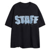 Letter Denim Patch Short Sleeve Men Clothing