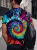 Plus Size Tie-Dye T-Shirt for Men | HXMRBY 3D Art Abstract Pattern | Casual Sports Crew Neck | Polyester 95%, Spandex 5% | Slight Stretch Knit Fabric | Regular Fit Tops | Vibrant All Over Print | Summer Outdoor Wear