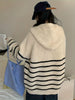 Women's Autumn/Winter Knit Cardigan With Hood, Polyester Blend, High Stretch, Random Print, Korean Style