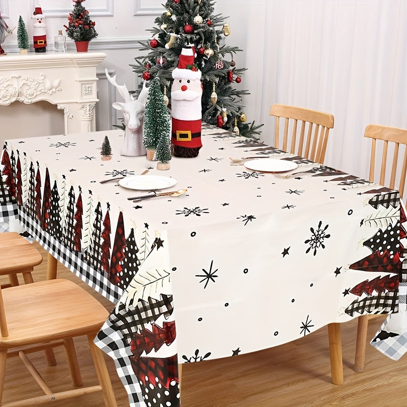 Christmas tablecloth - Disposable Christmas Tablecloth - Festive Red & Black Plaid Christmas Tree Design - Holiday & Winter Table Decorations - For Christmas, New Year & Festive Gatherings - Easy & Festive Table Cover - Deck Your Halls in Style