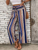 Bohemian Ethnic Graphic Print Pants - Flowy Wide Leg, Elastic Shirred Waist, Womens Fashionable Casual Wear