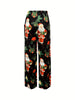 Santa Claus Print Wide Leg Pants, Casual High Waist Dual Pockets Pants For Spring & Summer, Women's Clothing