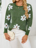 Floral Pattern Crew Neck Sweater, Elegant Long Sleeve Sweater For Fall & Winter, Women's Clothing