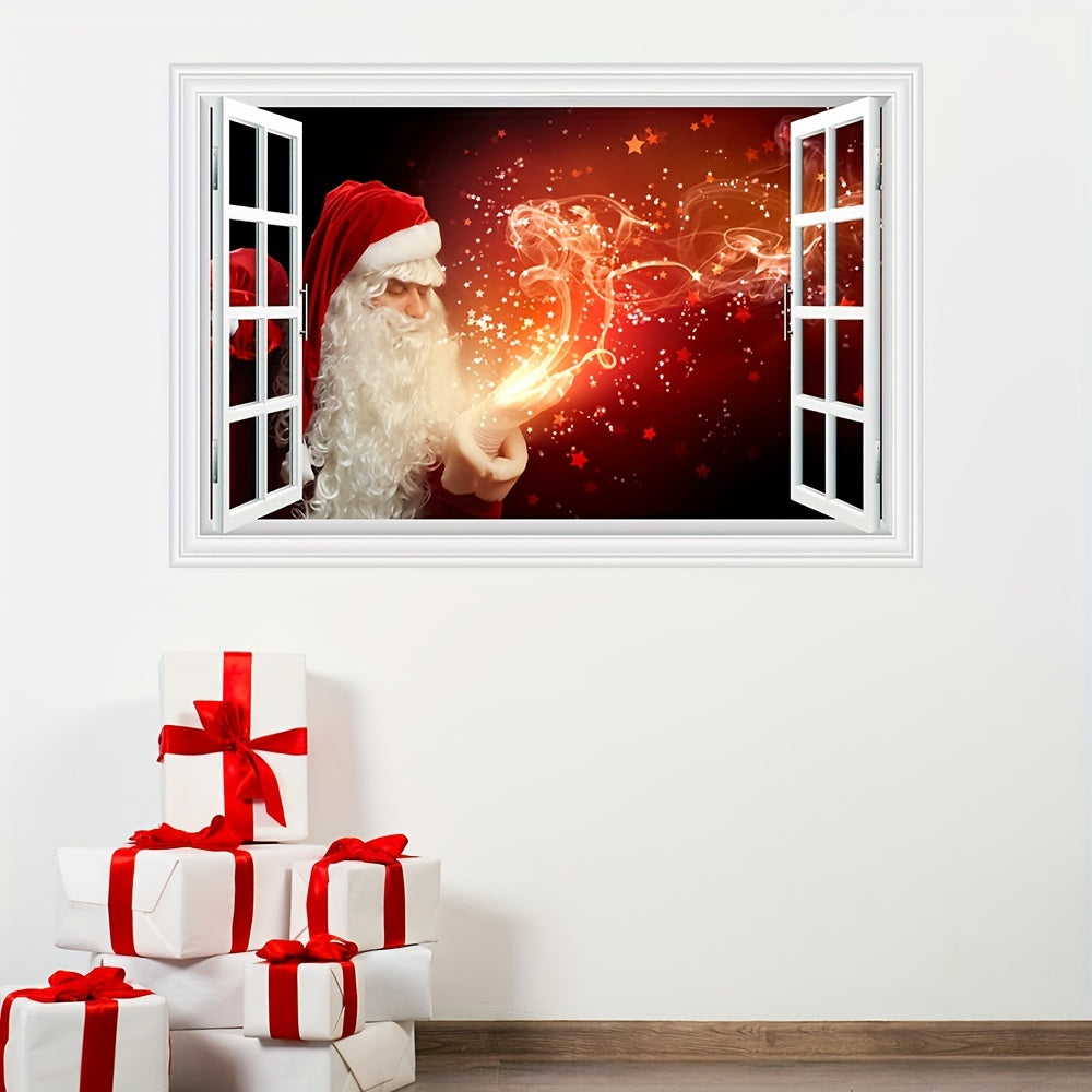 1 Christmas Decoration Decal Wall Sticker Creative Christmas Magic Old Man Pattern Living Room Bedroom False Window Wall Sticker Waterproof Self-Adhesive Removable PVC Decorative Sticker