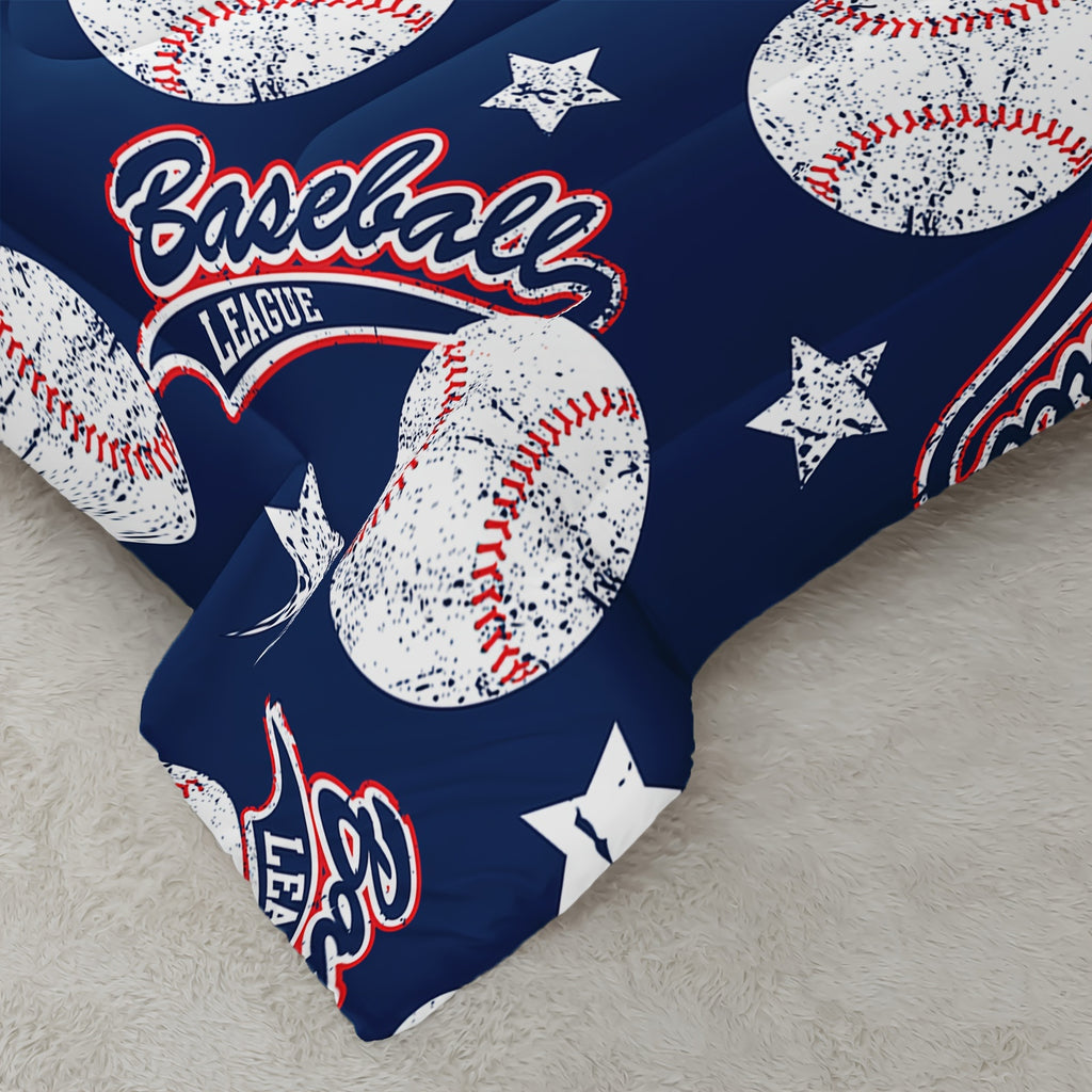 3pcs 3D Baseballs Comforter, Blue Baseball Comforter Set, 3pcs Bedding Set Printed Comforter With 2 Pillowcases, Down Alternative, Soft And Lightweight, For All Seasons