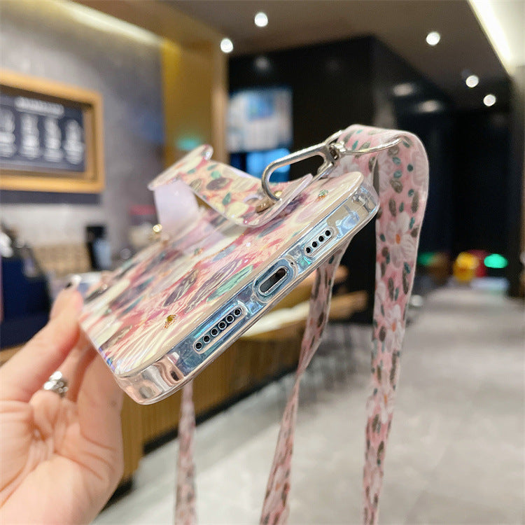 Camellia Applicable 14 Phone Case Rhinestone Lanyard