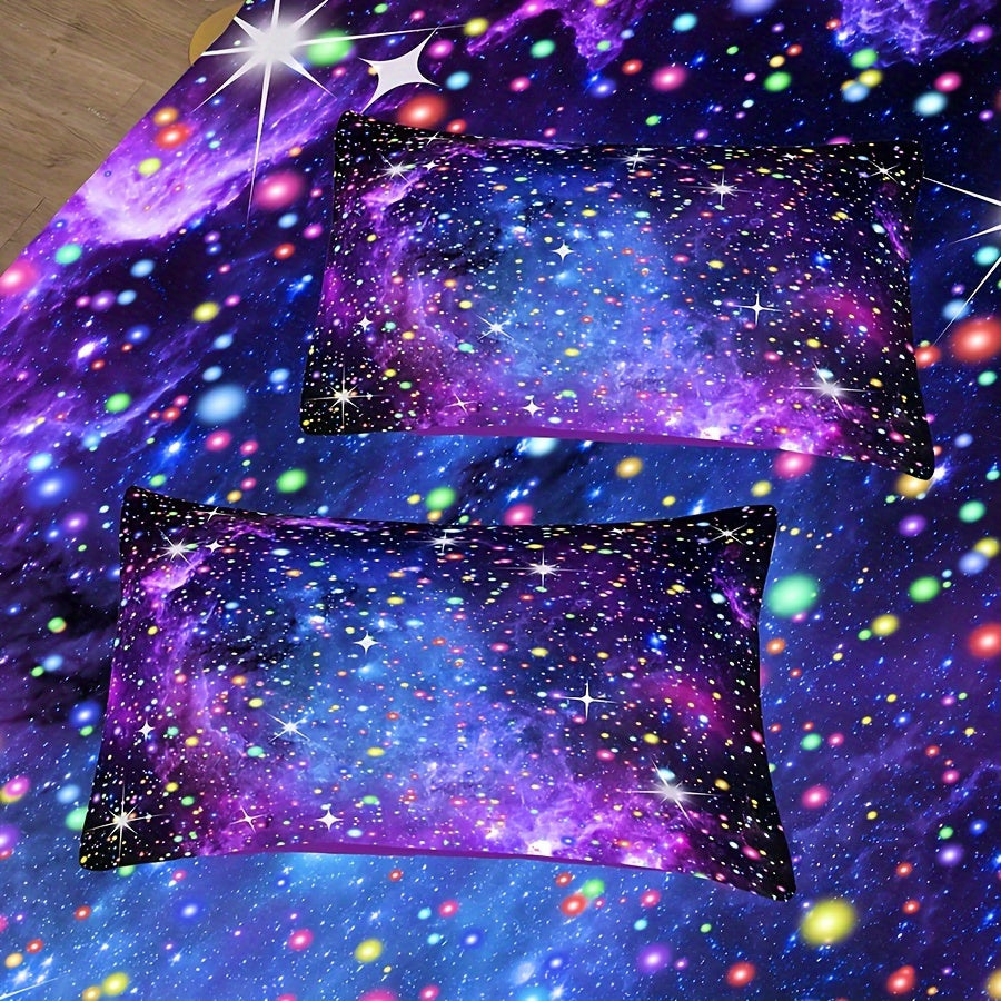 2/3PCS Comforter Sets For Teen Girls, Purple Blue Galaxy Glitter Bedding Set For All Season, Purple Bedding Sets