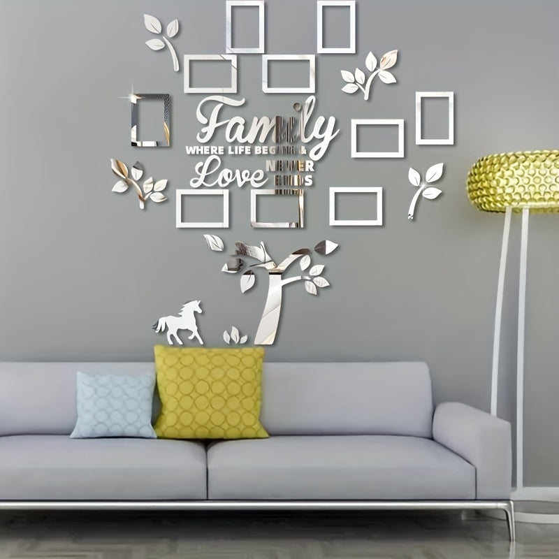 10pcs Acrylic Mirror Wall Decals Set - Self-Adhesive, Removable Photo Frame Tiles for Home & Office Decor - Perfect for Living Room, Bedroom, Entryway