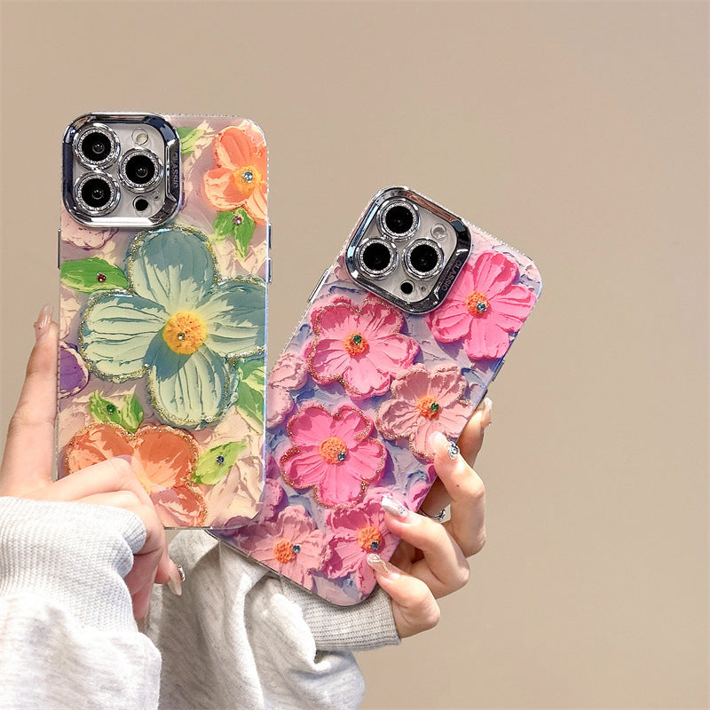 High Sense Spot Drill Oil Painting Flowers Phone Case
