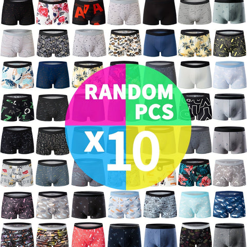 10 Pcs Men's Trendy Letter Print Boxer Briefs - Stylish, Comfy, Quick-Drying, Multi-Color Underwear Set for Everyday Wear
