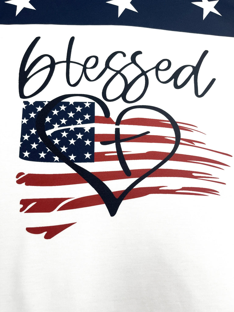 American Flag & Blessed Print Hoodie, Casual Long Sleeve Drawstring Hoodies Sweatshirt, Women's Clothing