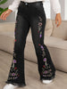 Women's Embroidered Bell-Bottom Casual Full-Length Black Jeans