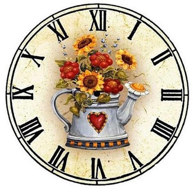 Watering Can Clock Face 5D Diamond Painting Kit