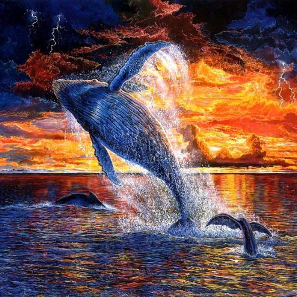 Sunset Whales Diamond Painting Kit with Free Shipping – 5D Diamond