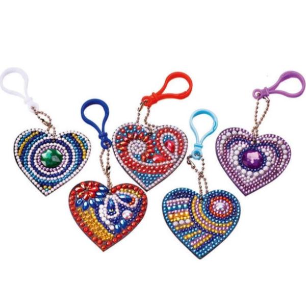 Heart Key Chains 5 pcs 5D Diamond Painting Kit